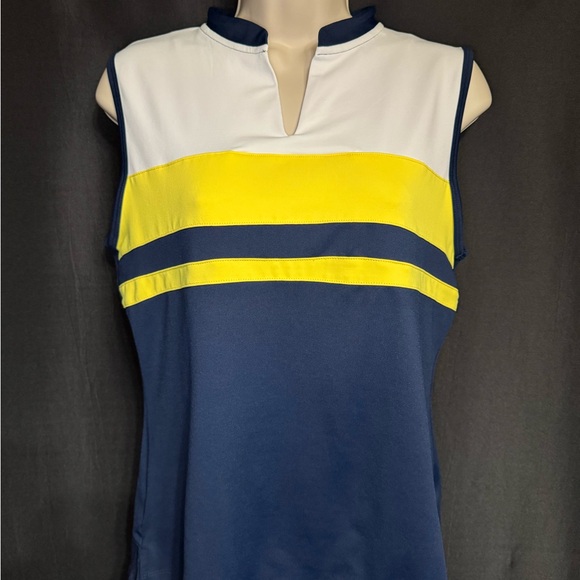 Champion Tops - Champion White, Yellow, and Navy Blue Sleeveless Top